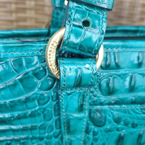 Brahmin Teal Blue Crocodile Embossed Leather Bag Tassel Charm - Picture 16 of 16